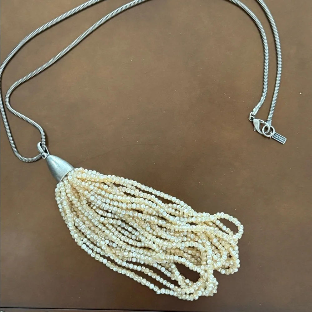 Sarah Pacini Cream Pearl Tassel Necklace EUC